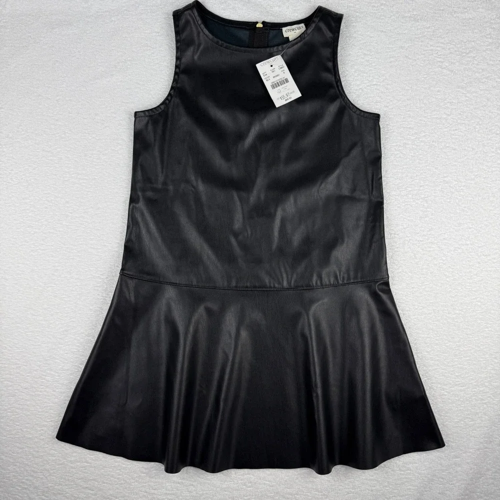 Crewcuts Faux Leather Dress Girls 6 Black Edgy Chic Vegan Drop Waist Soft NWT - Picture 2 of 7